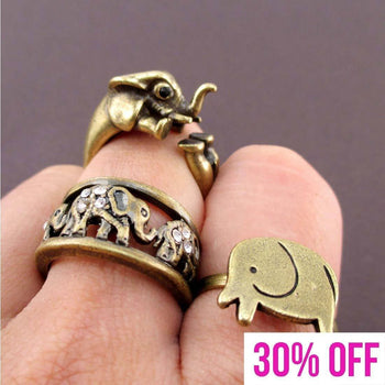 Elephant Totem 3 Piece Animal Ring Jewelry Set in Brass | SALE