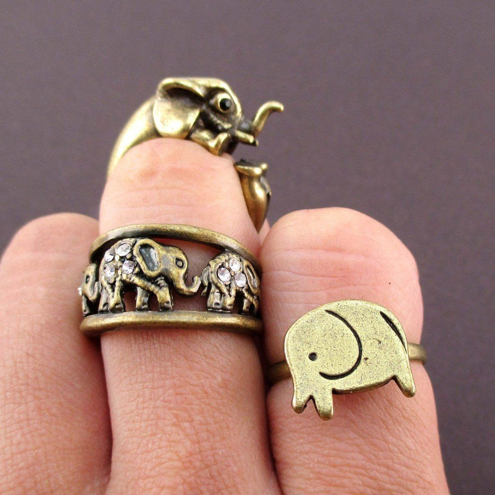 Elephant Totem 3 Piece Animal Ring Jewelry Set in Brass | SALE