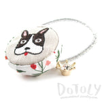 Embroidered Boston Terrier Puppy Print Button Hair Tie