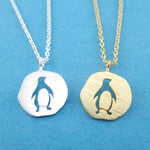 Emperor Penguin Cut Out Shaped Round Arctic Animal Pendant Necklace