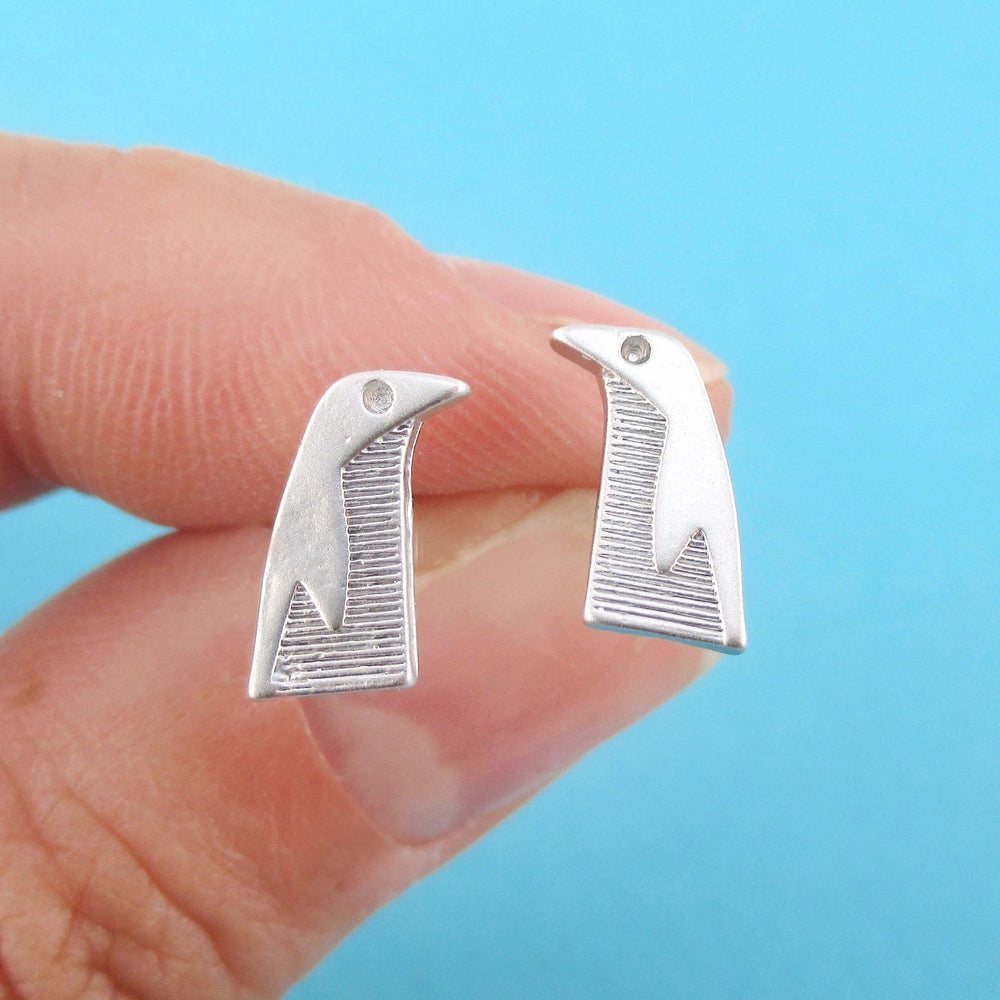 Emperor Penguin Shaped Allergy Free Stud Earrings in Silver | DOTOLY