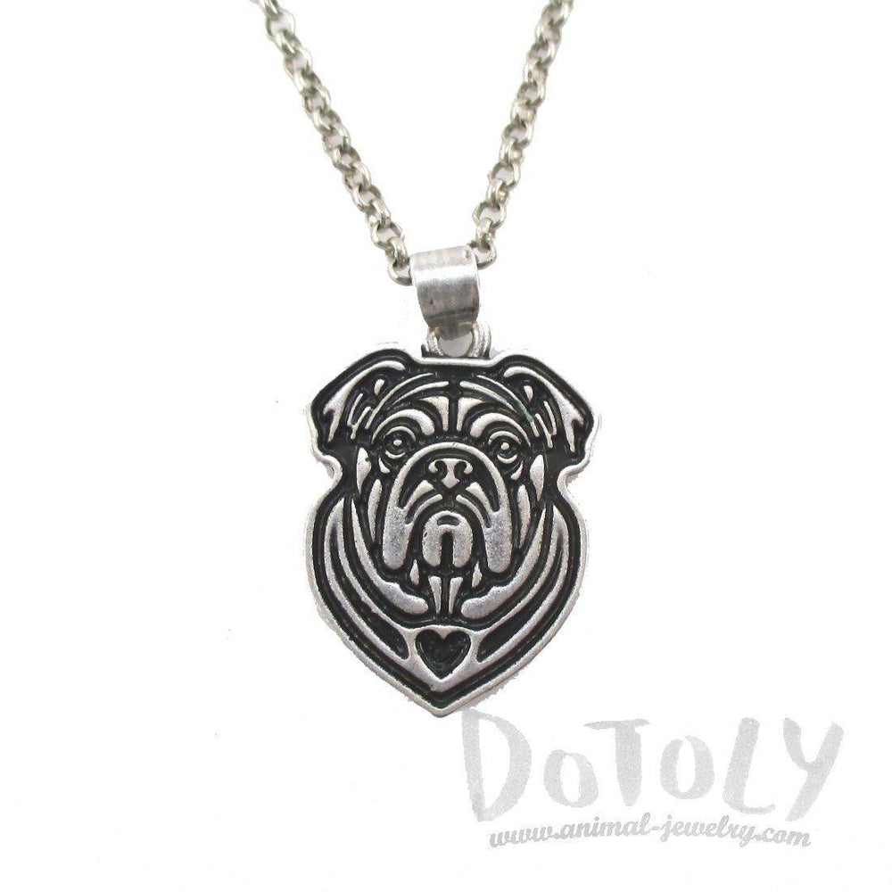 English Bulldog Shaped Pendant Necklace in Silver | Animal Jewelry