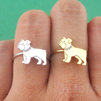 English Bulldog with Rhinestone Collar Shaped Adjustable Ring | DOTOLY