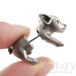 3D Piglet Pig Shaped Front and Back Earrings in Silver