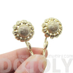 3D Sunflower Floral Flower Shaped Earrings in Gold