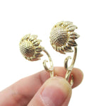 3D Sunflower Floral Flower Shaped Earrings in Gold