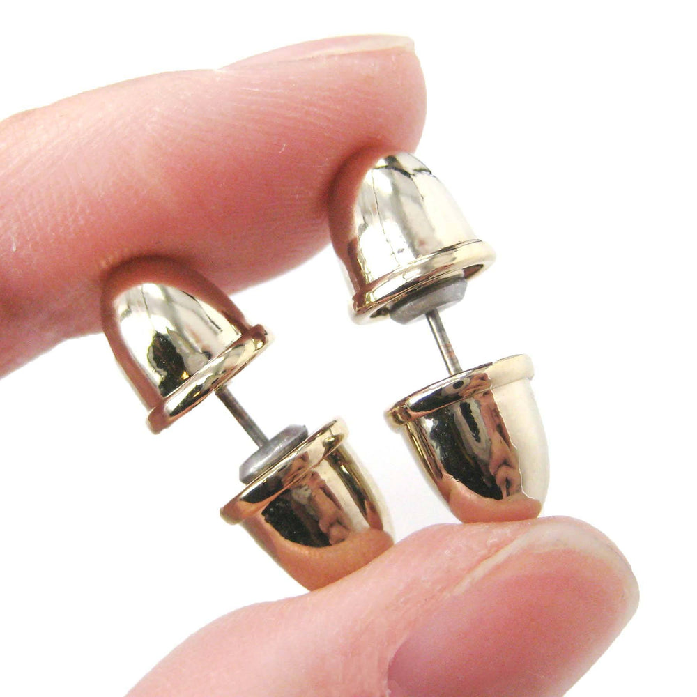Bullet Shaped Faux Plug Taper Stud Fake Gauge Earrings in Shiny Gold