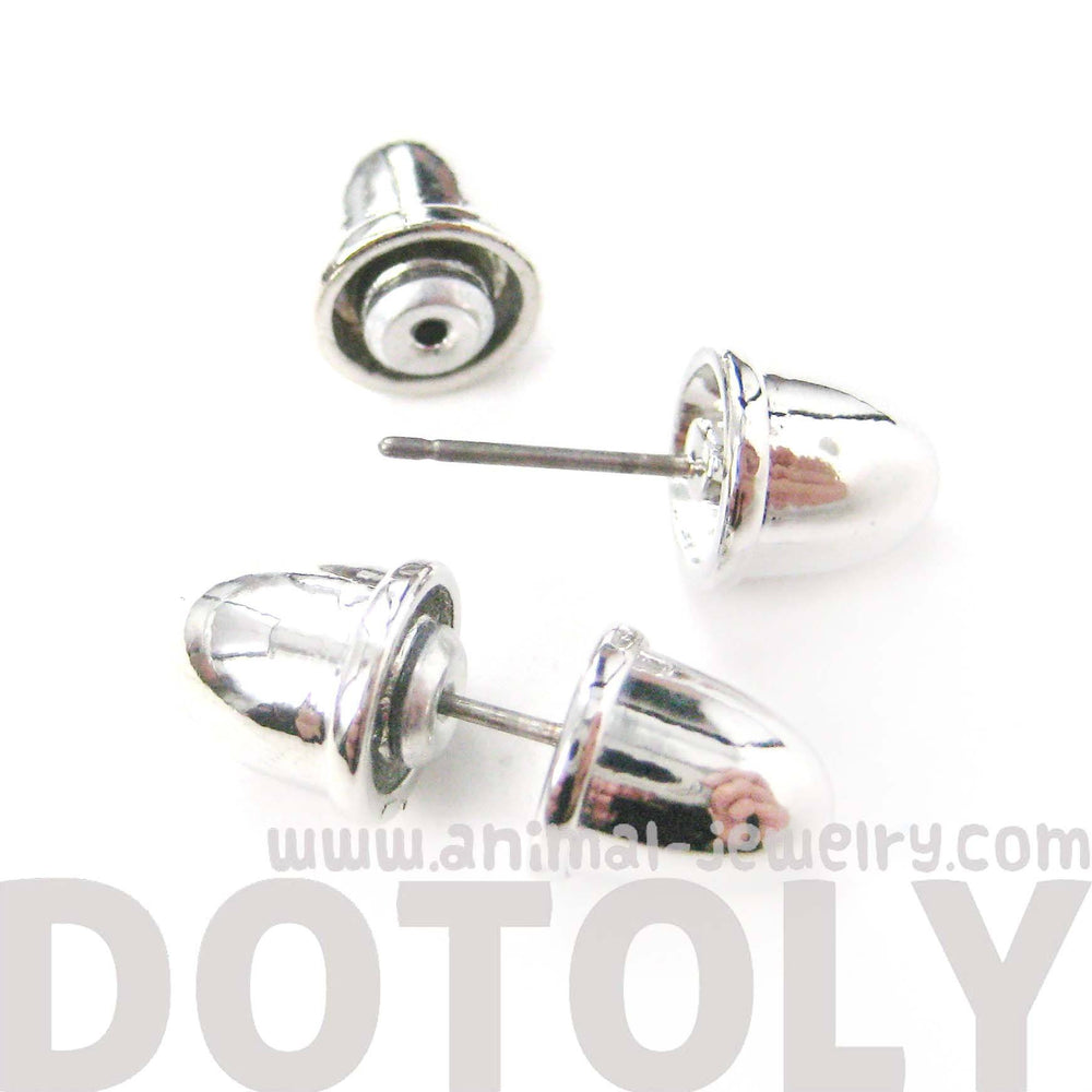 Bullet Shaped Faux Plug Taper Stud Fake Gauge Earrings in Shiny Silver