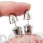 Bullet Shaped Faux Plug Taper Stud Fake Gauge Earrings in Shiny Silver