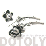 Detailed Rose Floral Flower Shaped Plug Fake Gauge Earrings in Silver