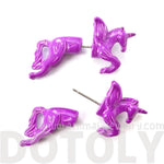 Fake Gauge Earrings: Mythical Unicorn Horse Animal Faux Plug Stud Earrings in Purple | DOTOLY