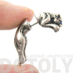 Fake Gauge Earrings: Pouncing Tiger Leopard Safari Wild Cat Shaped Plug Earrings in Silver | DOTOLY