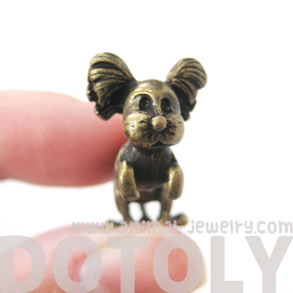 Fake Gauge Earrings: Puppy Dog Shaped Faux Plug Stud Earrings in Brass | DOTOLY