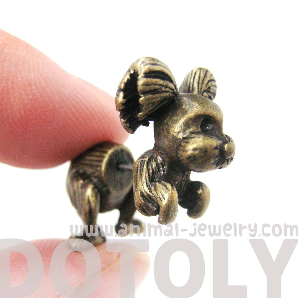 Fake Gauge Earrings: Puppy Dog Shaped Faux Plug Stud Earrings in Brass | DOTOLY