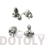 Fake Gauge Earrings: Puppy Dog Shaped Faux Plug Stud Earrings in Silver | DOTOLY