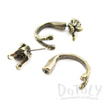 Fake Gauge Earrings: Realistic Beagle Puppy Dog Shaped Two Part Stud Earrings in Brass | DOTOLY