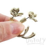 Fake Gauge Earrings: Realistic Beagle Puppy Dog Shaped Two Part Stud Earrings in Gold | DOTOLY