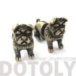 Fake Gauge Earrings: Realistic Bulldog Puppy Dog Animal Stud Earrings in Brass | DOTOLY