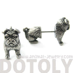 Fake Gauge Earrings: Realistic Bulldog Puppy Dog Animal Stud Earrings in Silver | DOTOLY