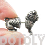 Fake Gauge Earrings: Realistic Bulldog Puppy Dog Animal Stud Earrings in Silver | DOTOLY