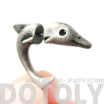 Fake Gauge Earrings: Small Dolphin Sea Animal Shaped Plug Stud Earrings in Silver | DOTOLY