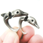 Fake Gauge Earrings: Small Dolphin Sea Animal Shaped Plug Stud Earrings in Silver | DOTOLY