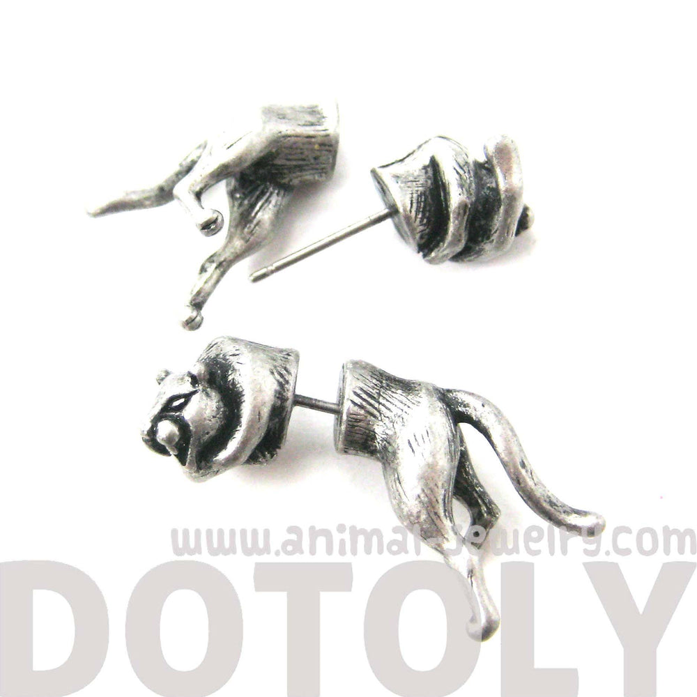 Fake Gauge Earrings: Striking Tiger Leopard Cat Shaped Plug Earrings in Silver | DOTOLY