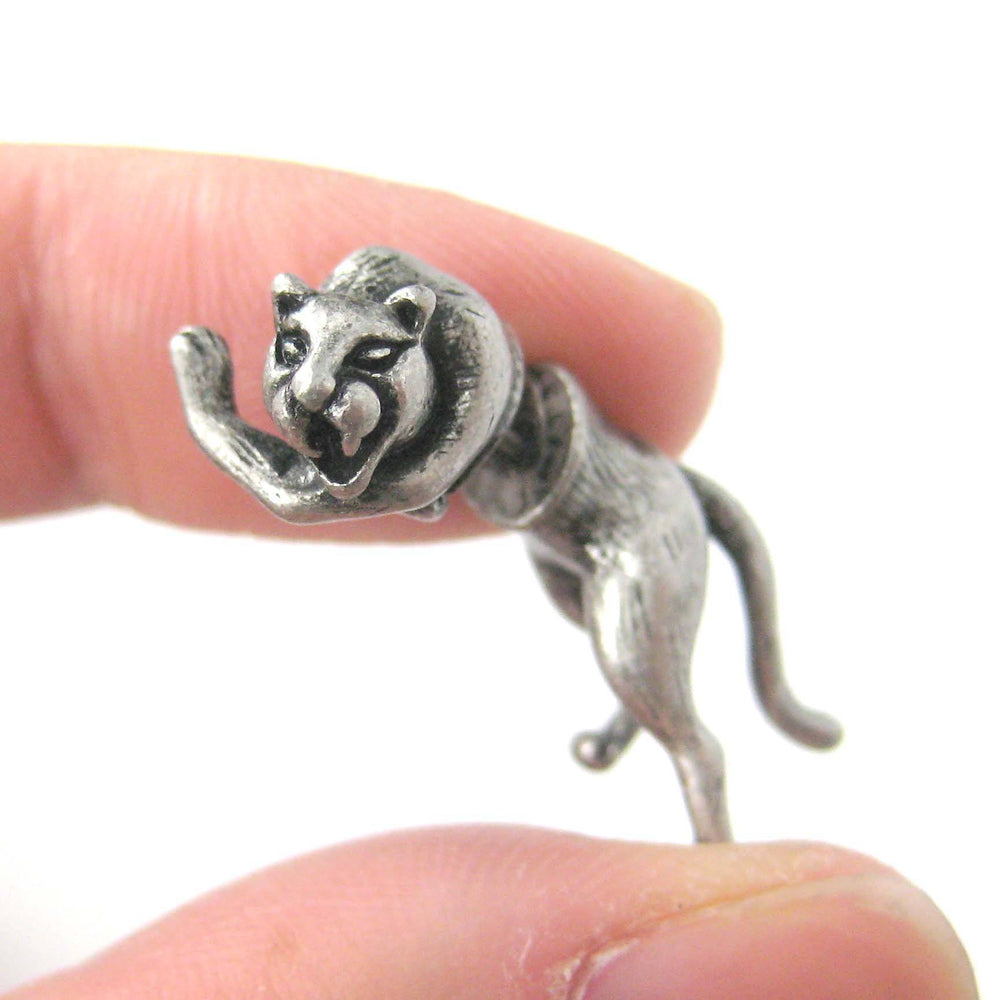 Fake Gauge Earrings: Striking Tiger Leopard Cat Shaped Plug Earrings in Silver | DOTOLY
