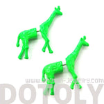 Fake Gauge Earrings: Unique Giraffe Shaped Animal Faux Plug Stud Earrings in Green | DOTOLY