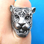 Fierce Tiger Lion Shaped Animal Ring in Silver with Animal Print Details | DOTOLY | DOTOLY