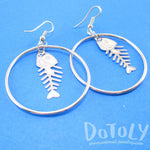 Fishbone Cut Out Shaped Dangle Hoop Earrings in Silver | Animal Jewelry | DOTOLY