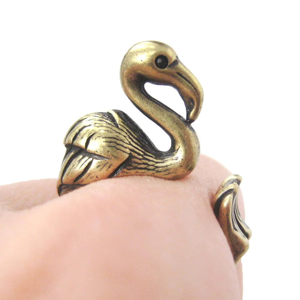 Flamingo Bird Shaped Animal Wrap Around Ring in Brass | Sizes 4 to 9 Available | DOTOLY