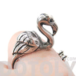 Flamingo Bird Shaped Animal Wrap Around Ring in Shiny Silver | Sizes 4 to 9 Available | DOTOLY