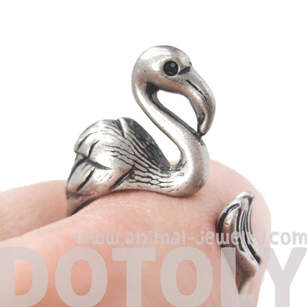 Flamingo Bird Shaped Animal Wrap Around Ring in Silver | Sizes 4 to 9 Available | DOTOLY
