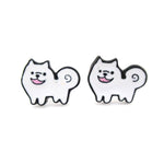 Fluffy Samoyed Puppy Shaped Enamel Stud Earrings for Dog Lovers