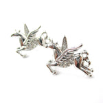 Flying Pegasus Unicorn Shaped Stud Earrings in Silver with Rhinestones | Animal Jewelry | DOTOLY