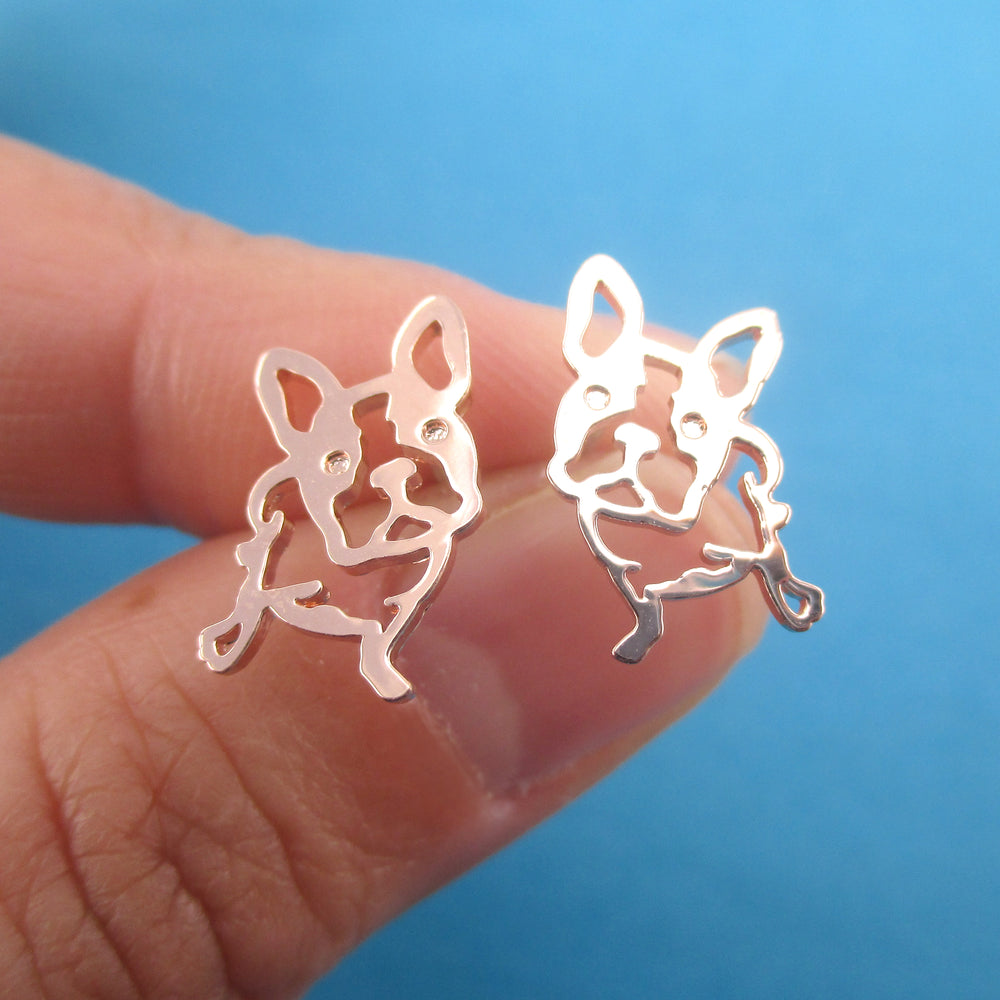 French Bulldog Boston Terrier Dog Outline Shaped Stud Earrings