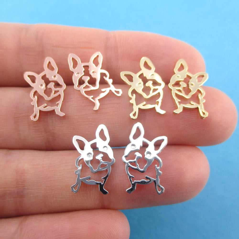 French Bulldog Boston Terrier Dog Outline Shaped Stud Earrings