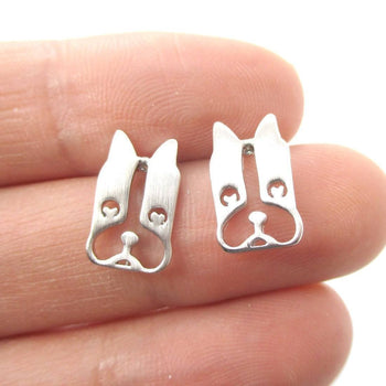 French Bulldog Face Cut Out Shaped Stud Earrings in Silver | DOTOLY | DOTOLY