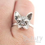 French Bulldog Face Shaped Frenchie Adjustable Ring | Animal Jewelry