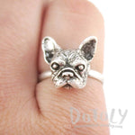 French Bulldog Face Shaped Frenchie Adjustable Ring | Animal Jewelry