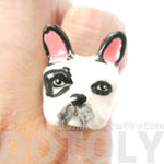 French Bulldog Frenchie Dog Shaped Enamel Animal Ring in Black and White | Limited Edition | DOTOLY