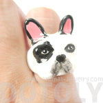 French Bulldog Frenchie Dog Shaped Enamel Animal Ring in Black and White | Limited Edition | DOTOLY