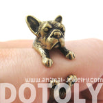 French Bulldog Puppy Dog Animal Wrap Around Ring in Brass - Sizes 4 to 9 | DOTOLY