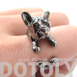 French Bulldog Puppy Dog Animal Wrap Around Ring in Gunmetal Silver | Sizes 4 to 9 | DOTOLY