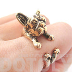 French Bulldog Puppy Dog Animal Wrap Around Ring in Shiny Gold | Sizes 4 to 9 | DOTOLY