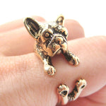 French Bulldog Puppy Dog Animal Wrap Around Ring in Shiny Gold | Sizes 4 to 9 | DOTOLY