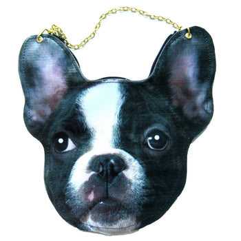 French Bulldog Puppy Dog Head Shaped Vinyl Animal Themed Cross Shoulder Bag | DOTOLY
