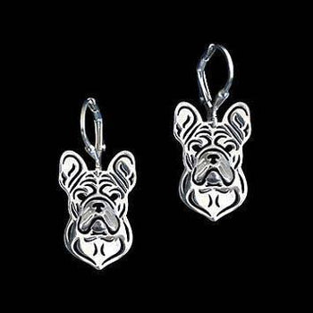 French Bulldog Puppy Shaped Drop Dangle Earrings in Silver | Animal Jewelry | DOTOLY