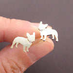 French Bulldog Silhouette Shaped Rhinestone Stud Earrings in Gold